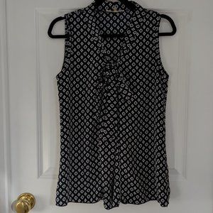 Patterned Sleeveless Top with Tie Front, Bow, Lightweight, Professional, M